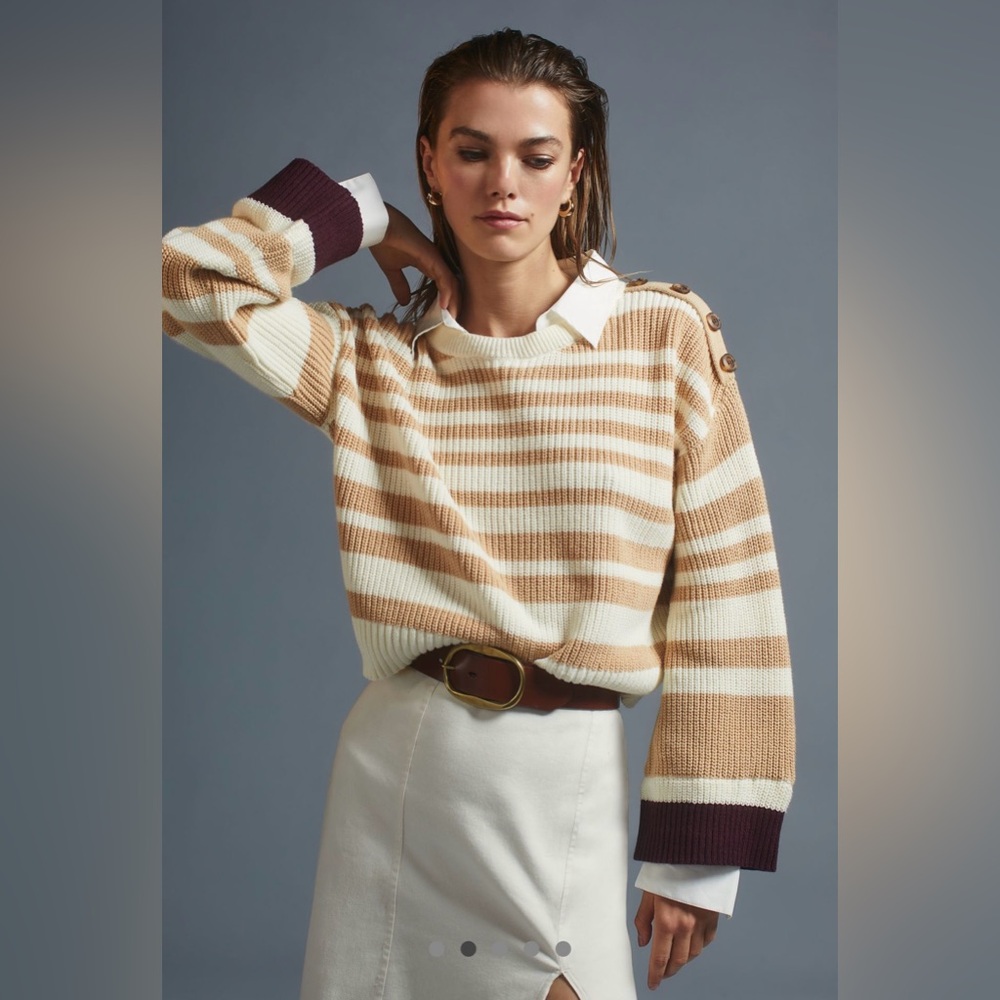 Maeve Striped Cream and Brown Sweater
